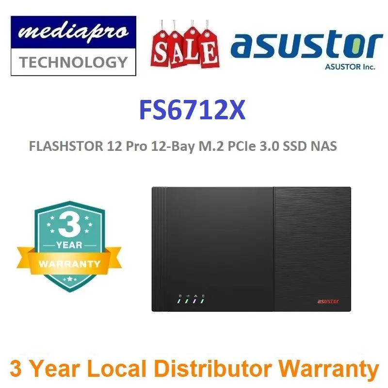 ASUSTOR FS6712X 12-Bay Flashstor 12 Pro M.2 PCIe 3.0 SSD slots NAS with Superfast 10-Gigabit Ethernet (Without HDD) - 3 Year Local Distributor Warranty