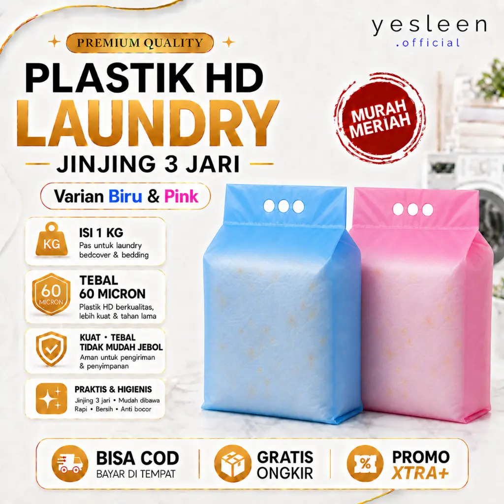 Produk utama [1Kg] Plastik HD Laundry Jinjing 3 Jari Kantong Laundry Warna Biru Pink Hijau Isi 1kg Praktis Untuk Laundry Kiloan -yesleen.official Thank You