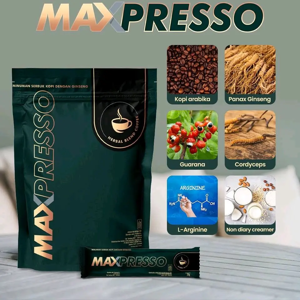 MAXPRESSO isi 5 sachet kopi herbal berkualitas tinggi
