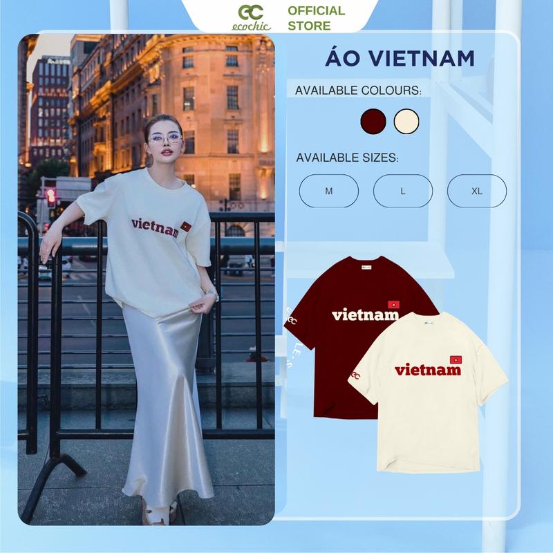 Áo Phông Lá Cờ Việt Nam ECOCHIC Áo Thun Thêu Hình Lá Cờ Form Rộng Unisex Local Brand Chính Hãng B165 0