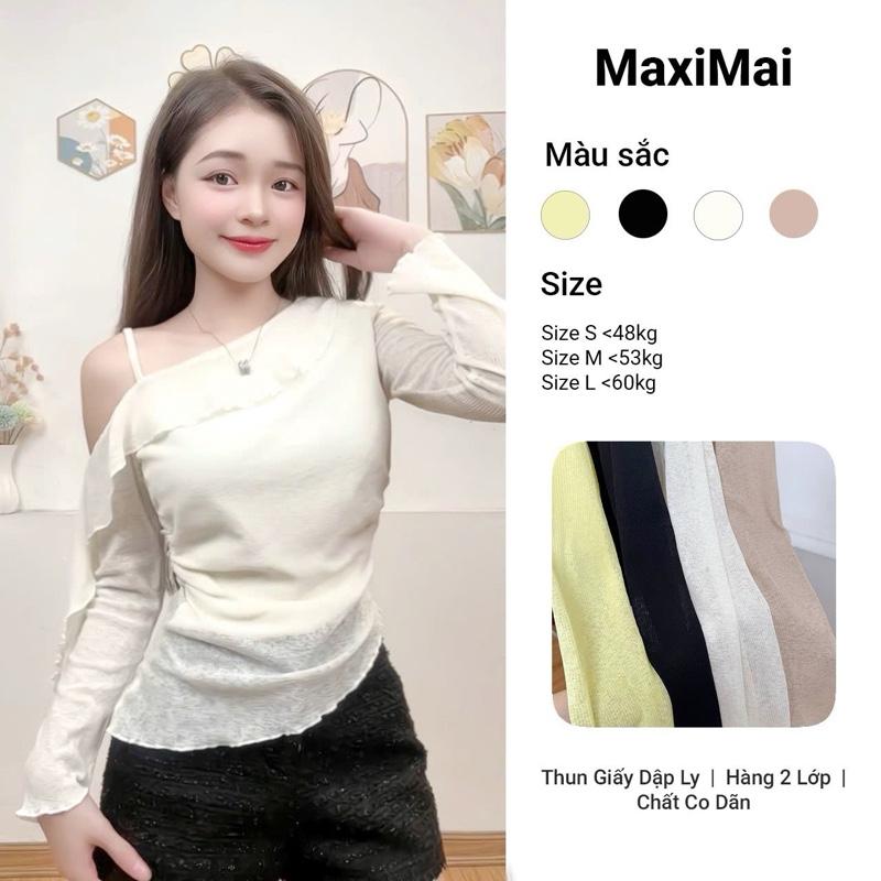 Áo Thun Nữ Lệch Vai Dây Bèo Dài Tay 2 Lớp Chất Thun Giấy Dập Ly Mềm Áo Nữ Đẹp Maxi Mai Women Áo kiểu đẹp Áo lệch vai áo 1 dây áo ôm eo kiểu nữ áo slay áo kiểu nữ đang hot 2025 áo tay dài áo thu đông nữ áo 2 lớp áo xinh sang chảnh áo nhẹ nhàng nữ tính
