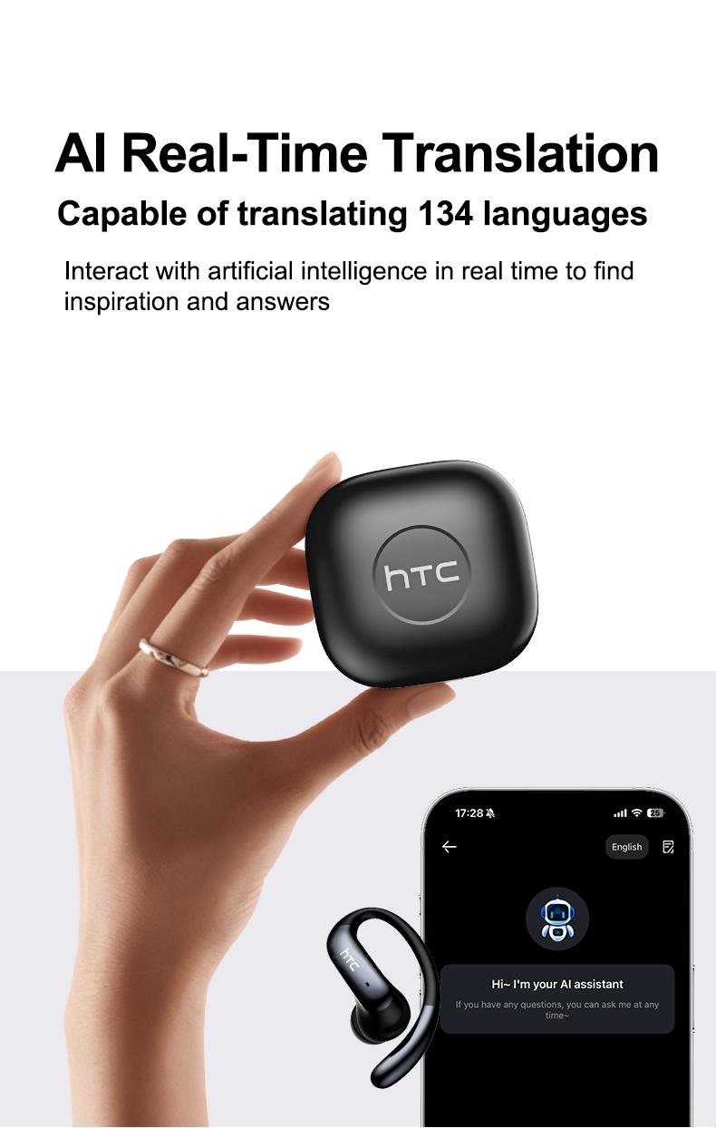 HTC NE63 OWS AI Headset Bluetooth 6.0 Sport Earbuds Layar LED TWS Noise Reduction HiFi Bass Stereo Wireless Gaming Headset dengan AI dan Noise Reduction