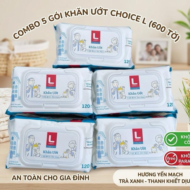 Combo 5 gói khăn ướt LOTTE CHOICE góii 120 miếng