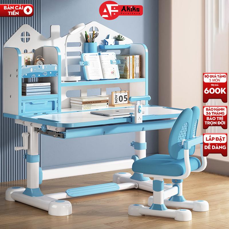   5 món quà  Bộ bàn học F15 nâng hạ tay quay thông minh nghiêng mặt bàn 60 độ hỗ trợ học tập chống gù chống cận cho bé 