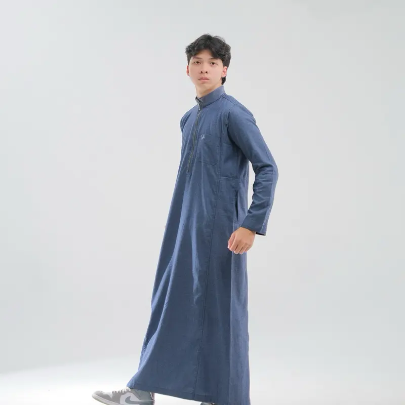 Gamis Alva Denim Slimfit ALVARAZKA - [Limited] - Thobe Jubah Pria Katun Denim 4