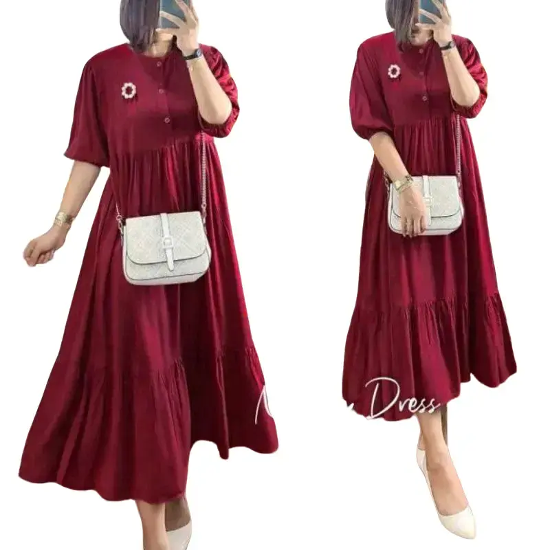 Daster Nabila Polos Jumbo Rayon Premium // Dress midi Jumbo rayon premium Nyaman Wanita Bumil Kancing Karet 0