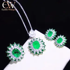 EWS38   Set perhiasan tiga potong cincin anting liontin cincin safir