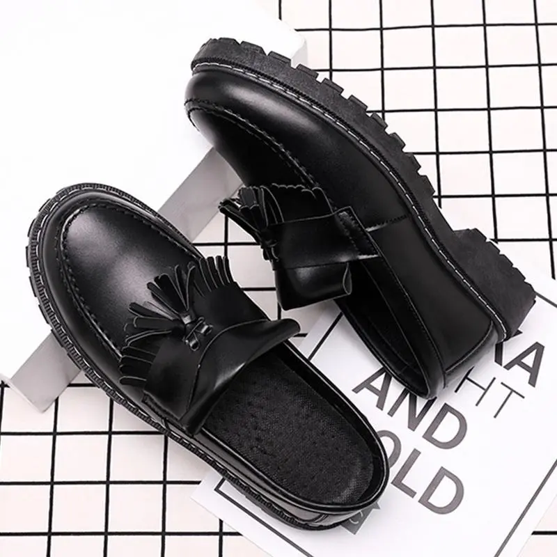 【READY STOCK】 Korea Fashion Loafers For Men Casual Leather Loafers Black Leather Shoes loader shoes 【Free Socks With Box】