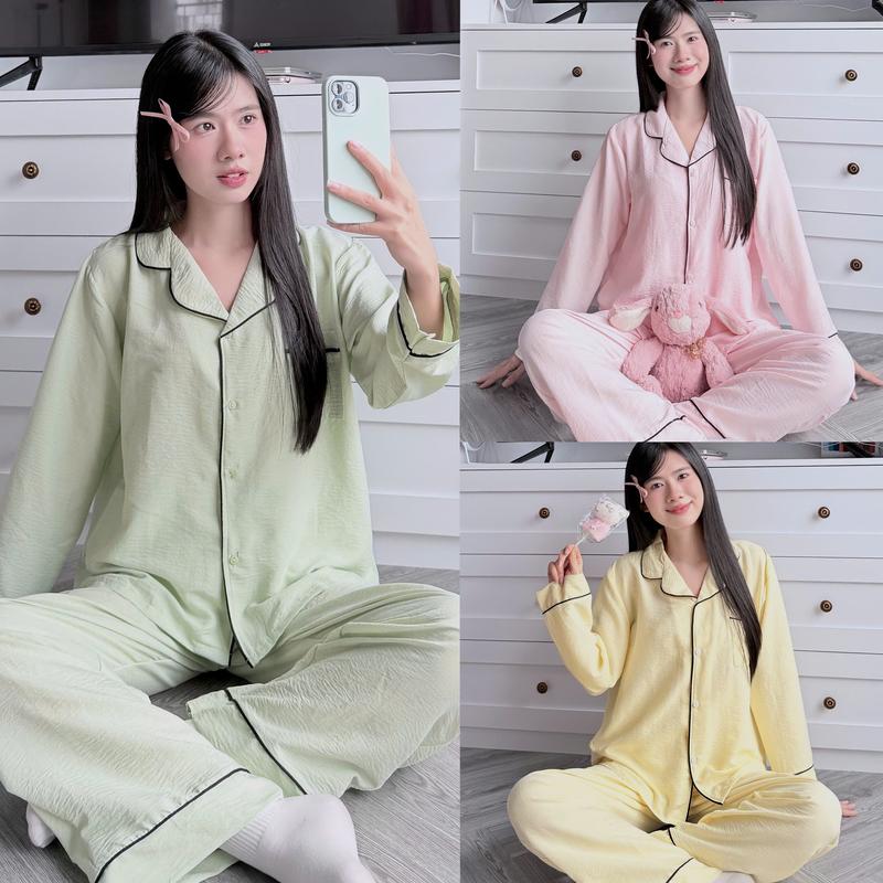   DEAL XẢ  Bộ Ngủ BY CHANN  SP19-MẪU TRƠN  áo dài quần dài chất liệu đũi mềm có bigsize đến 80kg 