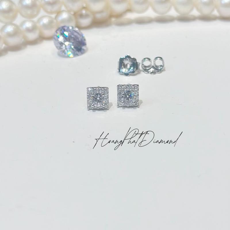 [ Hoàng Phát ] Phụ Kiện Bông Tai Bạc Ý 925 Halo Nụ Vuông Cạnh Nhỏ 3li Nam Mỹ Chui Đẩy Xi Kim Phù Hợp Nam Nữ (B82A)