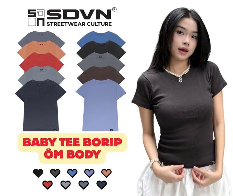  Áo Baby Tee Cotton Borip Ôm Body Free Size 45-55kg Tem Cổ Đính Trên Cổ Áo Brand Chính Hãng SDVN 