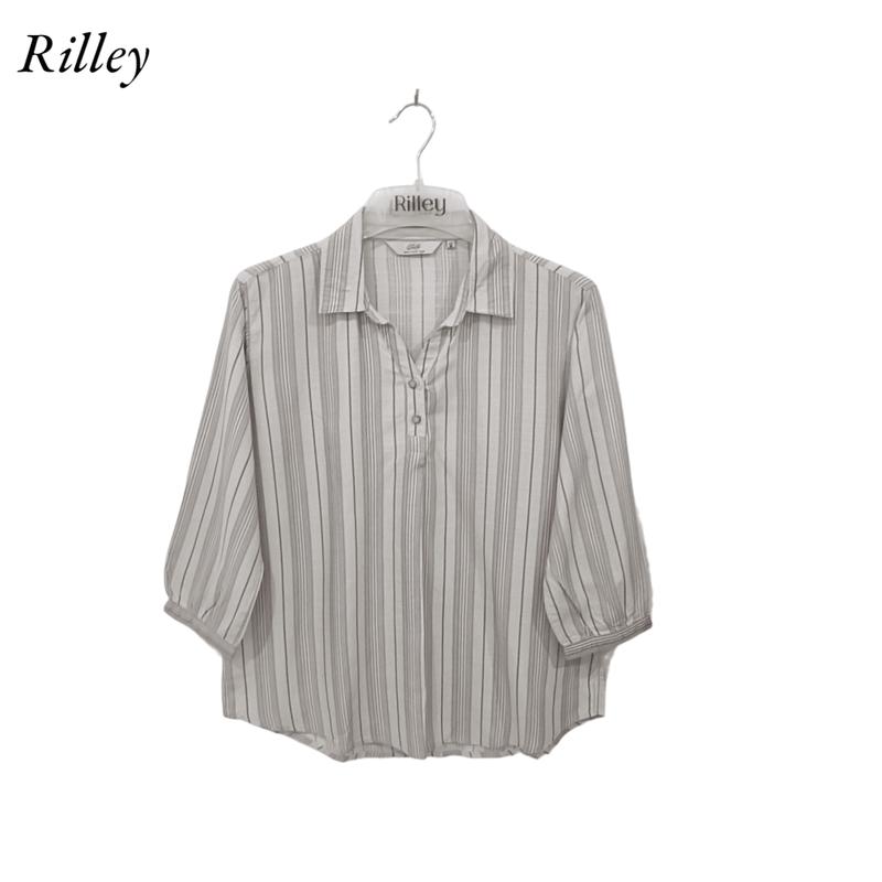 RILLEY - Kemeja Blus Salur Sesil Atasan Blouse Wanita | Kemeja Wanta Bahan Rayon Twill 0
