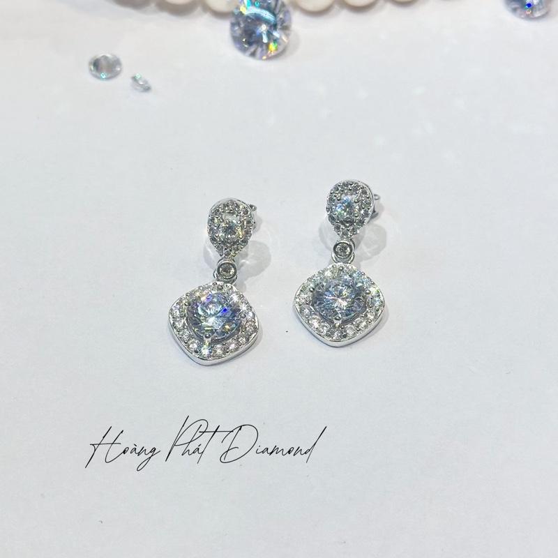 [ Hoàng Phát ] Phụ Kiện Bông Tai Bạc Ý 925 Cao Cấp Halo Vuông Thoi X.o.à.n Nam Mỹ Chui Đẩy Xi Kim (B474)