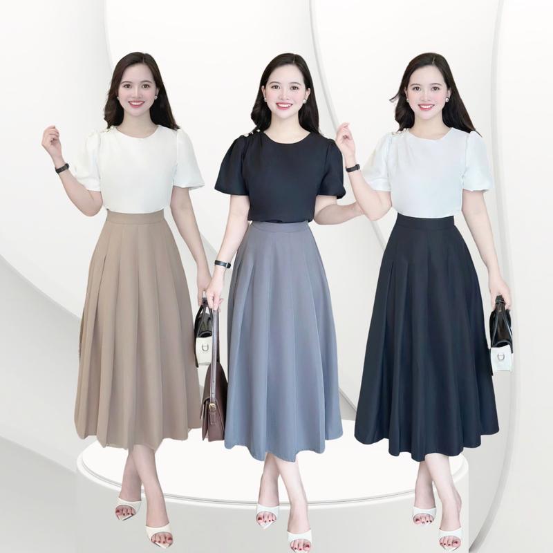 Chân váy nữ (KHÔNG KÈM ÁO) lưng cao đi tiệc thiết kế Nhật Vy form dáng dài xếp ly chất lụa bigsize màu nâu xám đen  phù hợp công sở đi chơi ăn cưới   - D3298 chân  ngắn  boutique