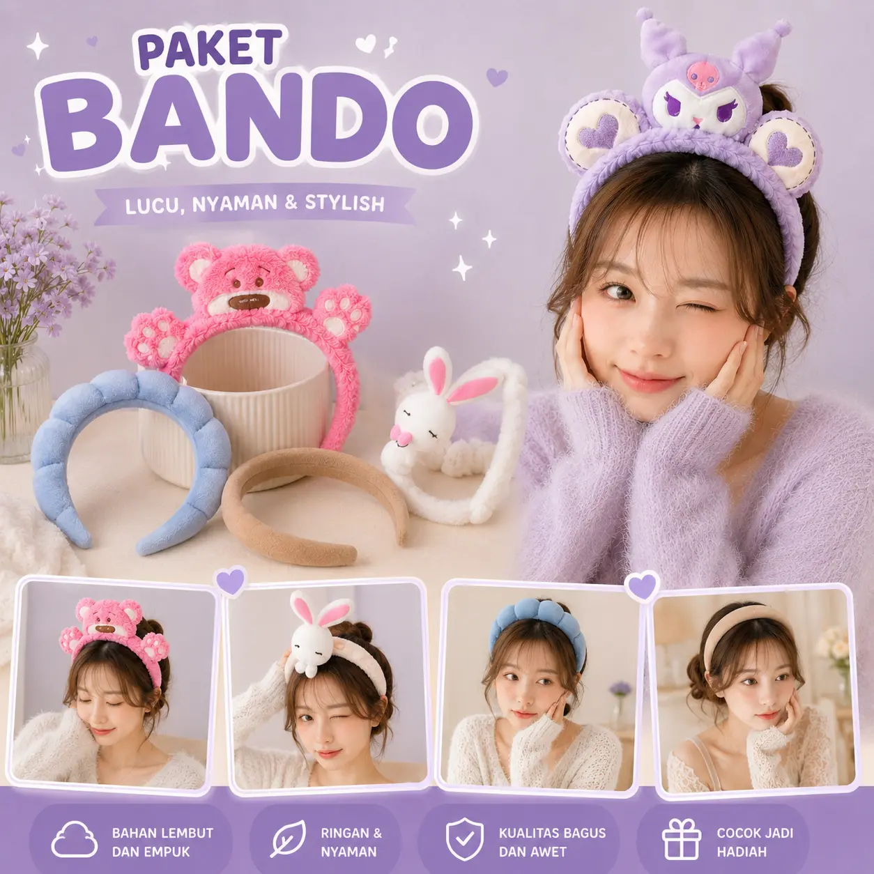 PROMO Bando Korea Style Wanita Anak Fashion Aesthetic Cantik Cocok Untuk Semua Outfit