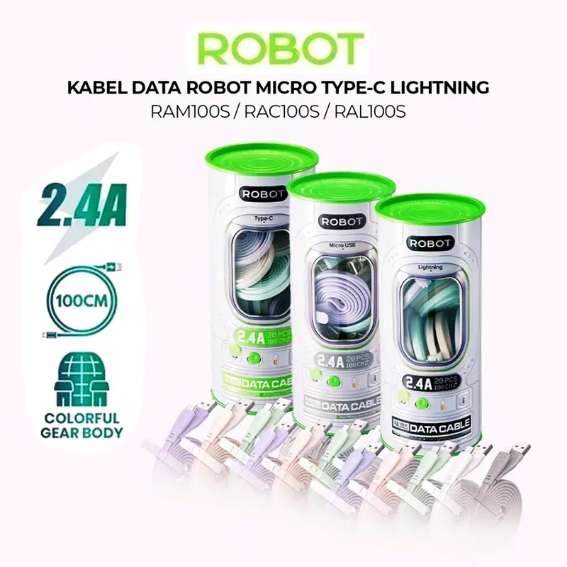 Robot Kabel RAL100S IPHONE , RAL100S TYPE-C , RAM100S MICRO USB Data Cable Per Pcs Original 0