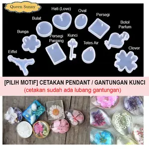 [PILIH MOTIF] 1pc Cetakan Pendant Motif Bunga Apel Eiffel Kunci Kotak Oval Tetes Air Bulat Botol Parfum Clover Hati Love Gantungan Kunci Keychain Mold Silicone Liontin Bandul Kalung Anting-Anting Cetakan Silikon Silicone Mold