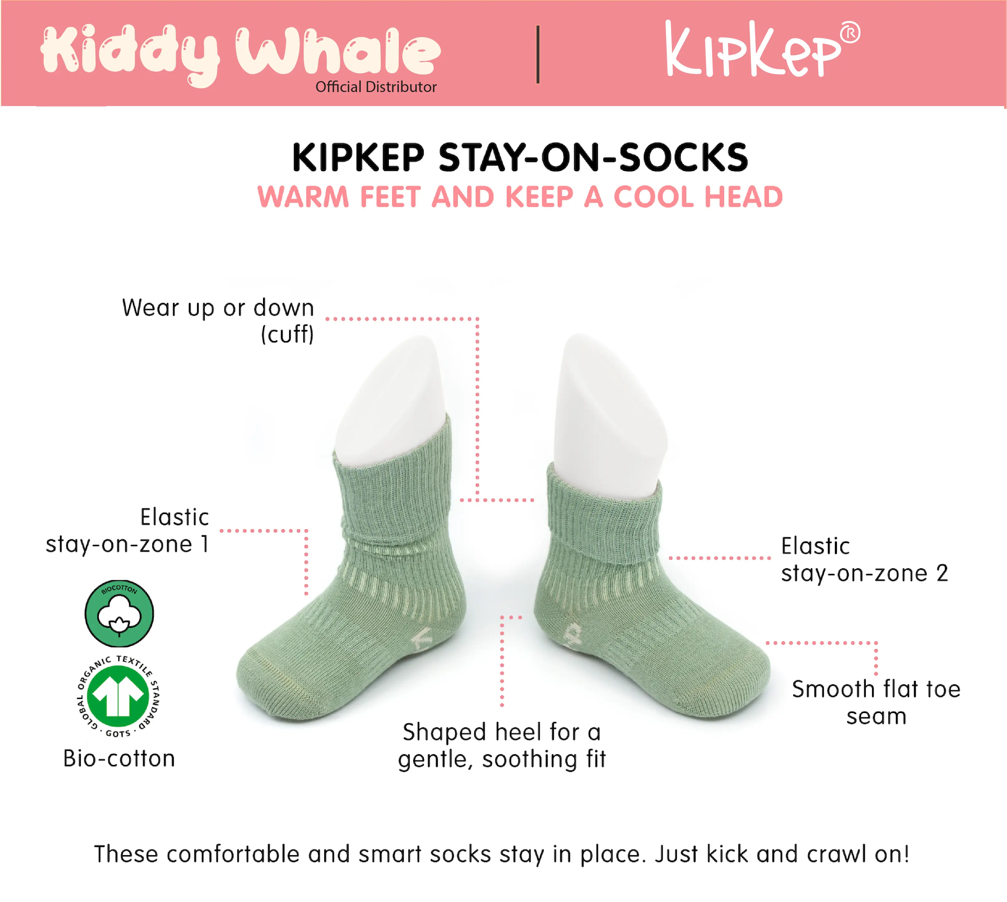 KipKep | Stay-On-Socks | Bio-Cotton | 0 - 6 Months