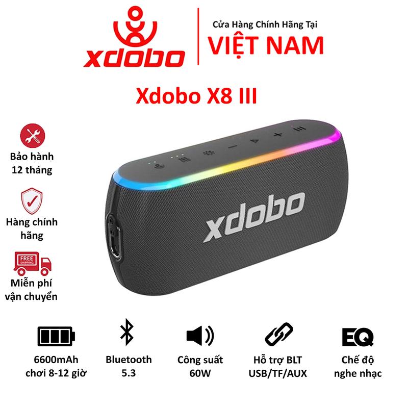Loa Bluetooth 5.3 Xdobo X8 III Công Suất 60W Loa di động Tích Hợp Power Bank Chống Nước IPX7 Hỗ Trợ Thẻ TF DSP TWS Dải Led RGB - Bảo hành chính hãng 12 tháng Nghe Nhạc Củ Loa Không Dây