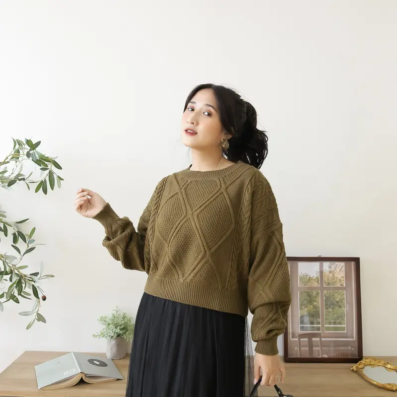 Midun.project - Yuriko Crop Cable Atasan Rajut Wanita Korean Style 3