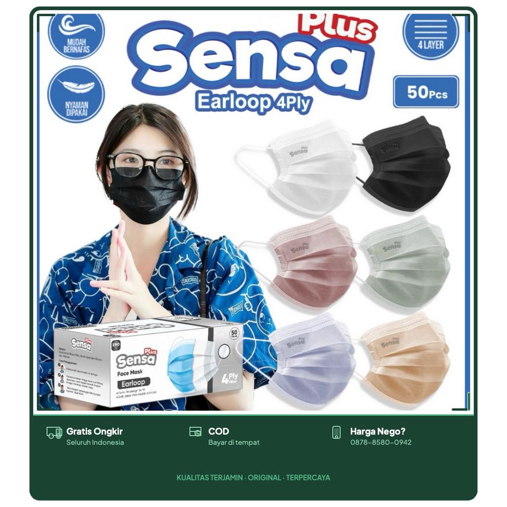 Masker Sensa Plus Earloop 4ply isi 50pcs - Sp 4ply Shrimpink