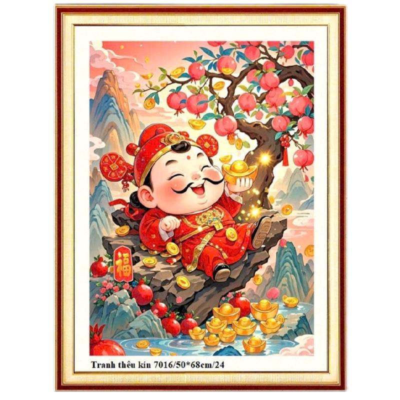  Tranh thêu chữ thập THẦN TÀI mẫu đẹp 7008 7016 7014-50x68cm  tranh chưa thêu làm đồ handmade diy 