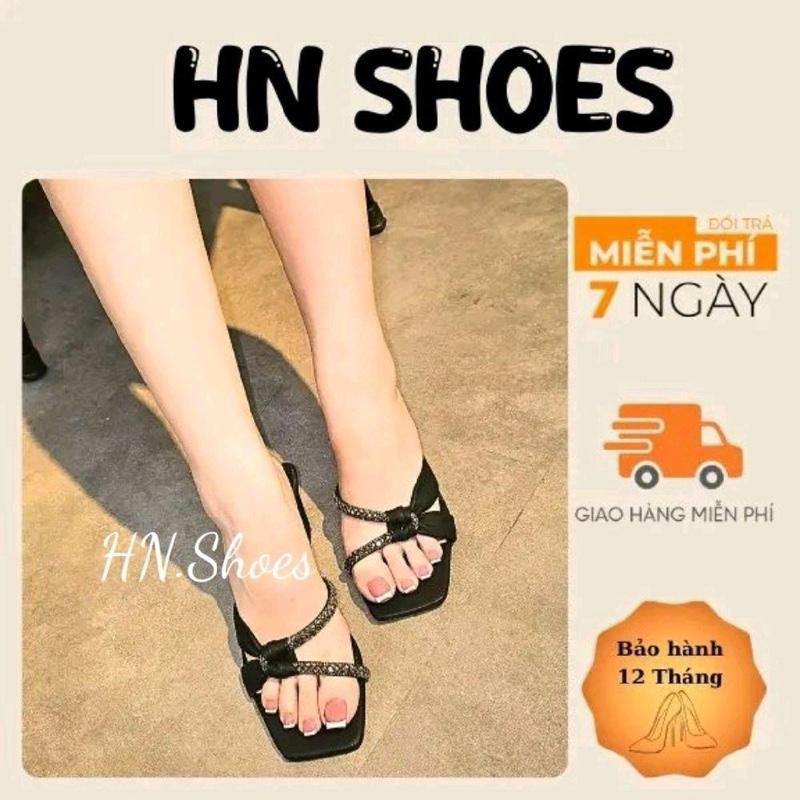  Dép Cao Gót Nữ Nhị Rút Nơ Đính Đá Chiều Cao 5cm hoặc 7cm Giày Nữ Mũi Vuông Sang Chảnh Dễ Mang Chống Trầy Mũi Vuông HN06 