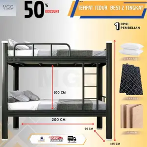 MGG Furniture Ranjang Susun Besi 2 Tingkat 90x200 CM Kuat & Kokoh Bahan Besi Furniture Ranjang Tingkat Stabil untuk Rumah Anda