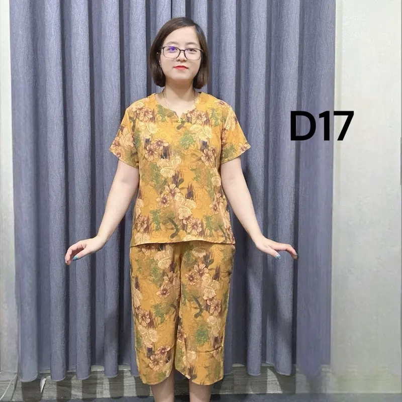 70-80kg Bộ lụa trung niên sz to béo tay cộc quần lửng, lụa,có hoa,mùa hè,áo nữ,nhiều màu Women Sen 7