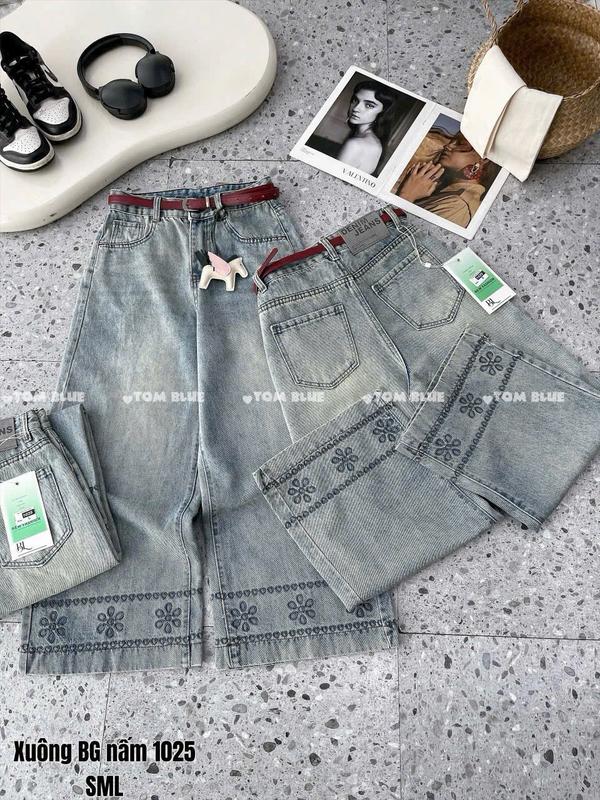 (DEAL MỞ BÁN) QUẦN BÒ SUÔNG THÊU HỌA TIẾT HOTTREND