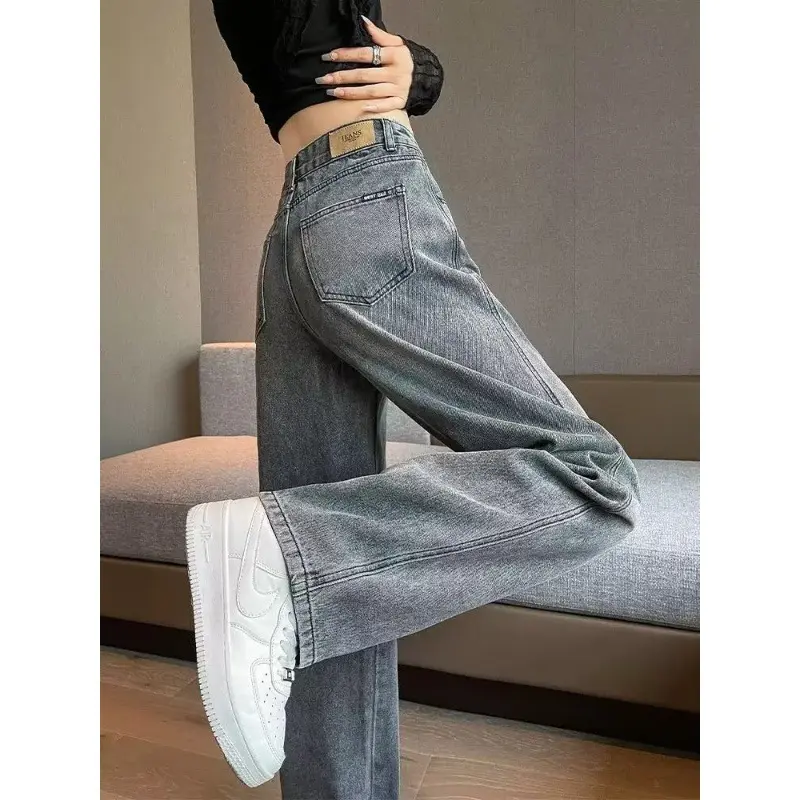 Trendy Straight Leg Micro Flared Jeans for Women's Loose Autumn Clothing 2024 New Autumn Short, High Waisted, Wide Leg Pants