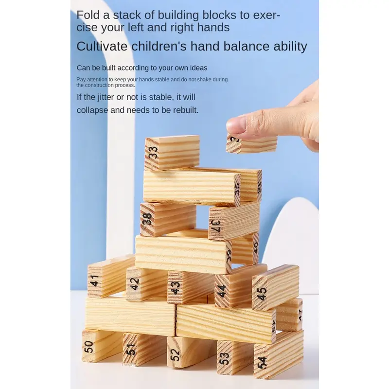 Toddi Permainan Uno Stacko Kayu 54 Balok dengan 4 Dadu Anak Game Toys 8