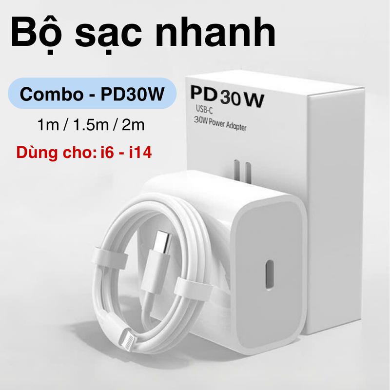  Bộ sạc nhanh iP Đầu sạc PD30W PD20W - Cáp sạc nhanh 1m 1.5m 2m Type C-Light Sạc nhanh bảo vệ pin  Cho điện thoại i6-i14prm 