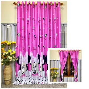 Gorden Jendela Pintu Minimalis Motif Pink Minnie Smokring 12 Lubang