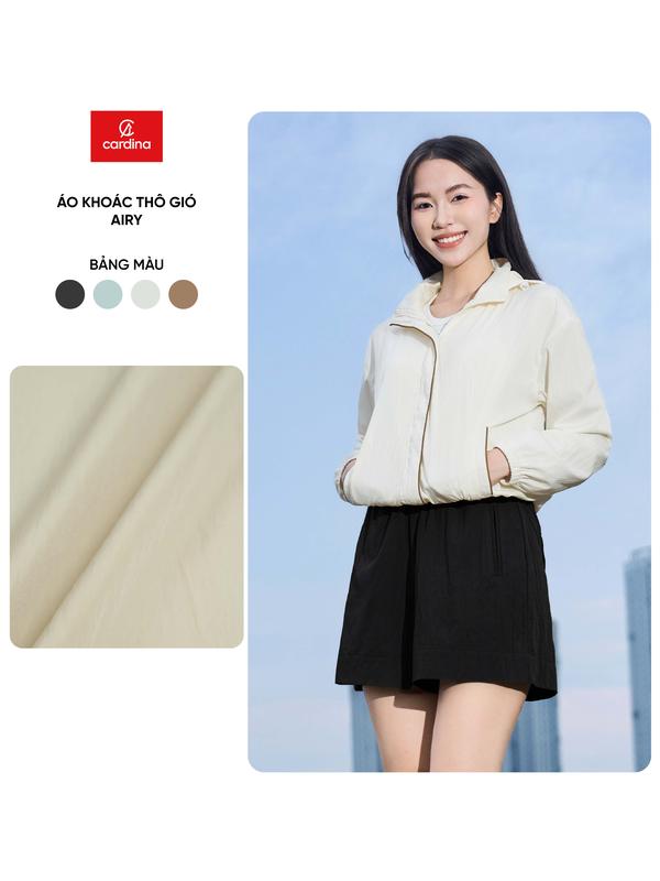 Áo khoác thô gió nữ Airy CARDINA lót lưới 2 lớp dài tay phối viền thể thao 5GNF02