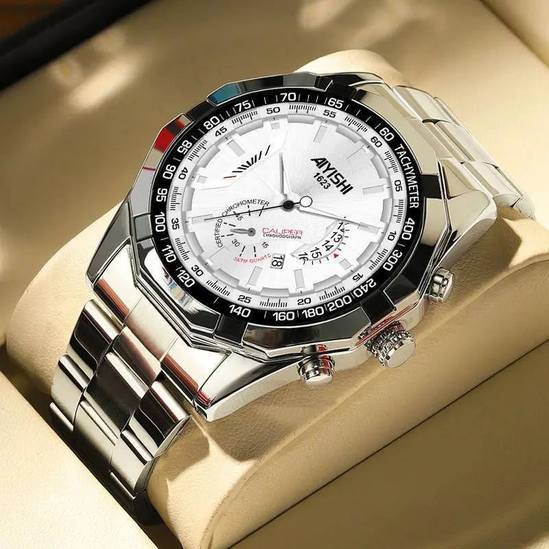 AIYISHI Jam Tangan Pria Mewah & Sporti 1623 Multifungsi Tahan Air 30M Dial Hitam Bodi Stainless Steel Garansi 2 Tahun Kaca Kristal Kuarsa Otomatis AIYISHI Jam Tangan Pria Mewah & Sporti 1623 Multifungsi Tahan Air 30M Dial Hitam Bodi Stainless Steel Garansi 2 Tahun Kaca Kristal Kuarsa Otomatis