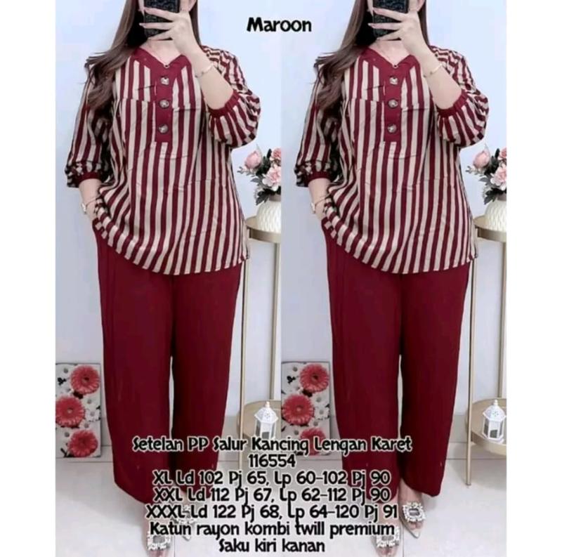 SETELAN SALUR LD 110 120 130CM XL XXL SETELAN KATUN RAYON TWILL 116554 - SET MOTIF SALUR WANITA jumbo soft peach murah Baju Celana Kancing 1