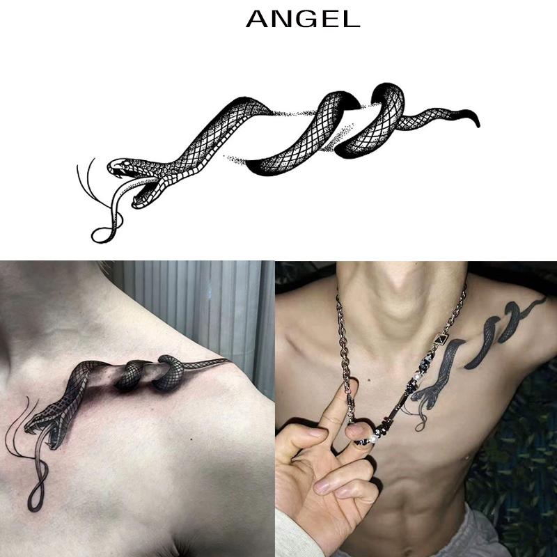 Miếng Dán Hình Xăm Thảo Dược Họa Tiết Rắn Vua Đen Bán Vĩnh Viễn Hình Xăm 15 Ngày Không Thấm Nước Thích Hợp Cho Xương Đòn