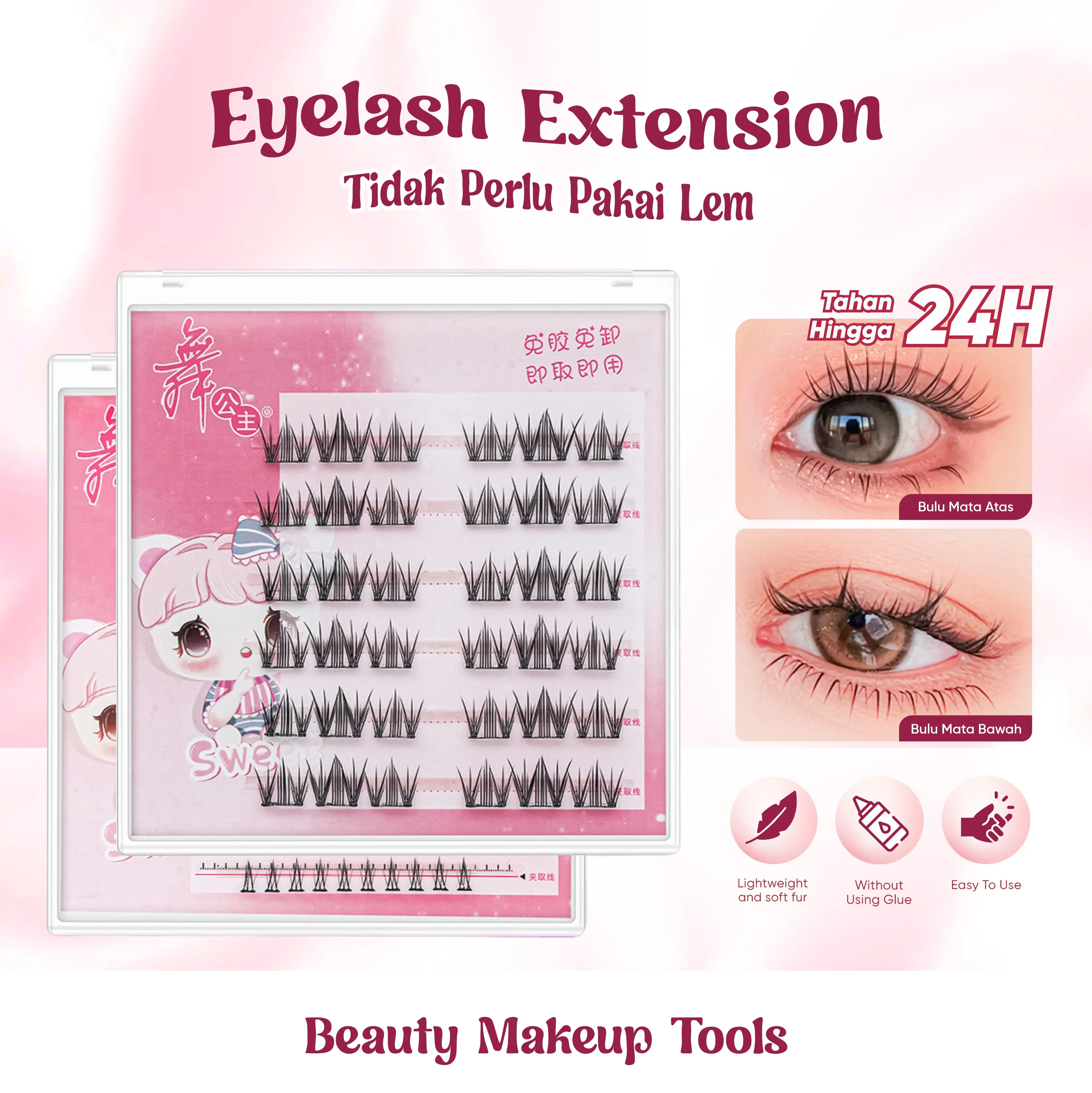 AMY'S DIARY Bulu Mata Palsu Tanpa Lem Atas Bawah Natural Individual Eyelashes Reusable Make up Douyin Korean Look