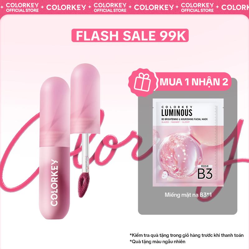 [DEAL HOT] Son Kem Bùn Mousse COLORKEY Với Lớp Nhung Finish Trendy Tạo Cảm Giác Quyến Rũ 2g TẶNG 1 Miếng mặt nạ ngẫu nhiên + 1 Mút đánh nền tím - KCL2L3