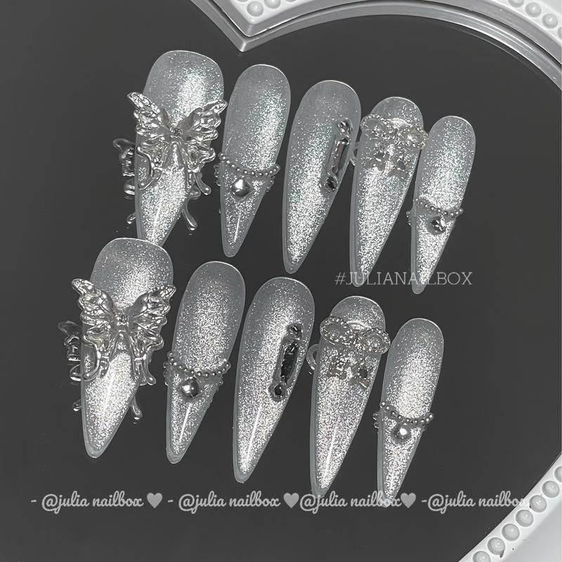  JuliaNailbox Mã 11 Móng tay giả thiết kế thủ công sơn gel   tặng kèm keo miếng dán dũa bông lau móng   gắn dễ dàng tiện lợi có thể tái sử dụng  Nữ 