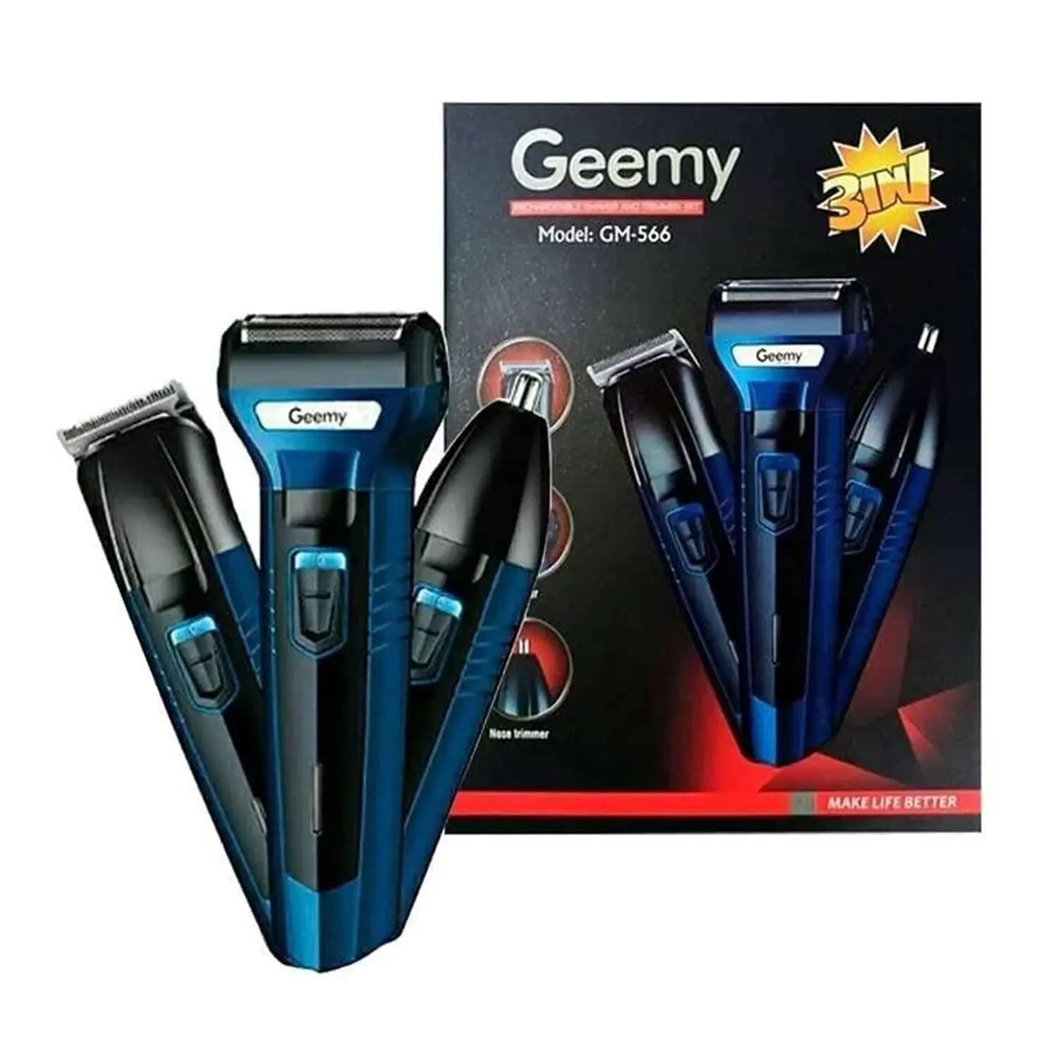 Geemy GM566 Rechargeable Professional 3 In 1 Hair Clipper Cutter Shaver Nose Trimmer Electronic Shaver Trimmer and clipper for men's gunting rambut pemangkas rambut mesin trimmer trimmer janggut