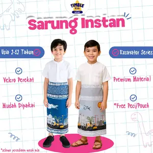 Timble Kids Sarung Instan Anak 2-10 Tahun Motif Excavator Series Crimson Blue Titanium Grey Muslim Premium Free Peci Katun Untuk Setelan Koko Kurta