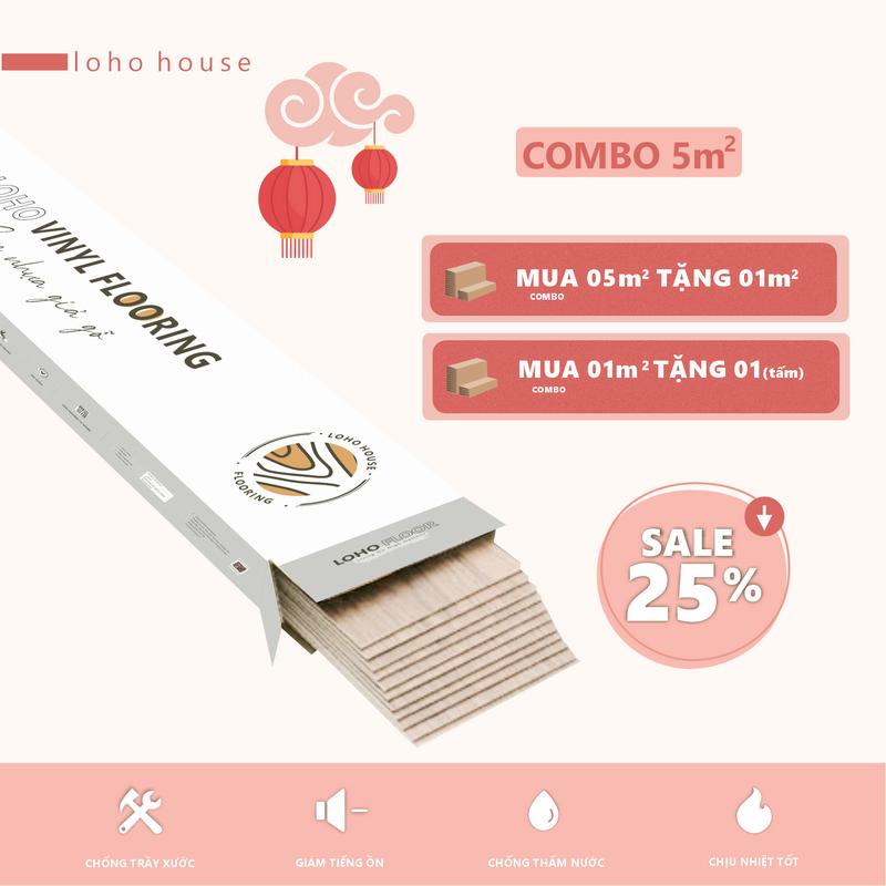  COMBO 5m2  36 tấm  Sàn Nhựa Giả Gỗ Dán Keo Cao Cấp Loho House | Loại bóc dán sẵn keo 91.44 x15.44 cm 
