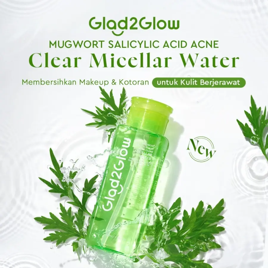 Glad2Glow Mugwort Salicylic Acid Acne Clear Micellar Water - Pembersih Wajah Make Up Remover
