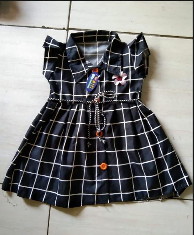 Dress anak 1 2 tahun cewek perempuan gaun kancing motif HK Tsum"/random Bayi Kucing Katun Lengan 9
