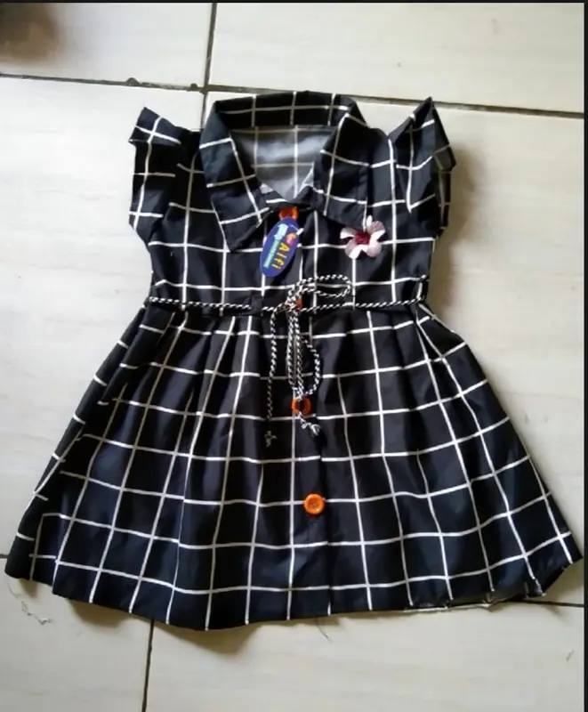 Dress anak 1 2 tahun cewek perempuan gaun kancing motif HK Tsum"/random Bayi Kucing Katun Lengan 8