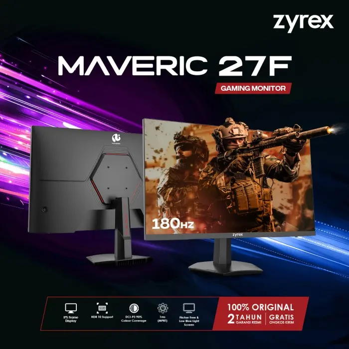 Zyrex Maveric 27F monitor 27 inch Full HD 1080p IPS 180 Hz Flat G-SYNC Compatible Freesync Flicker Free Blue Light Filter Garansi Resmi 2 Tahun 0