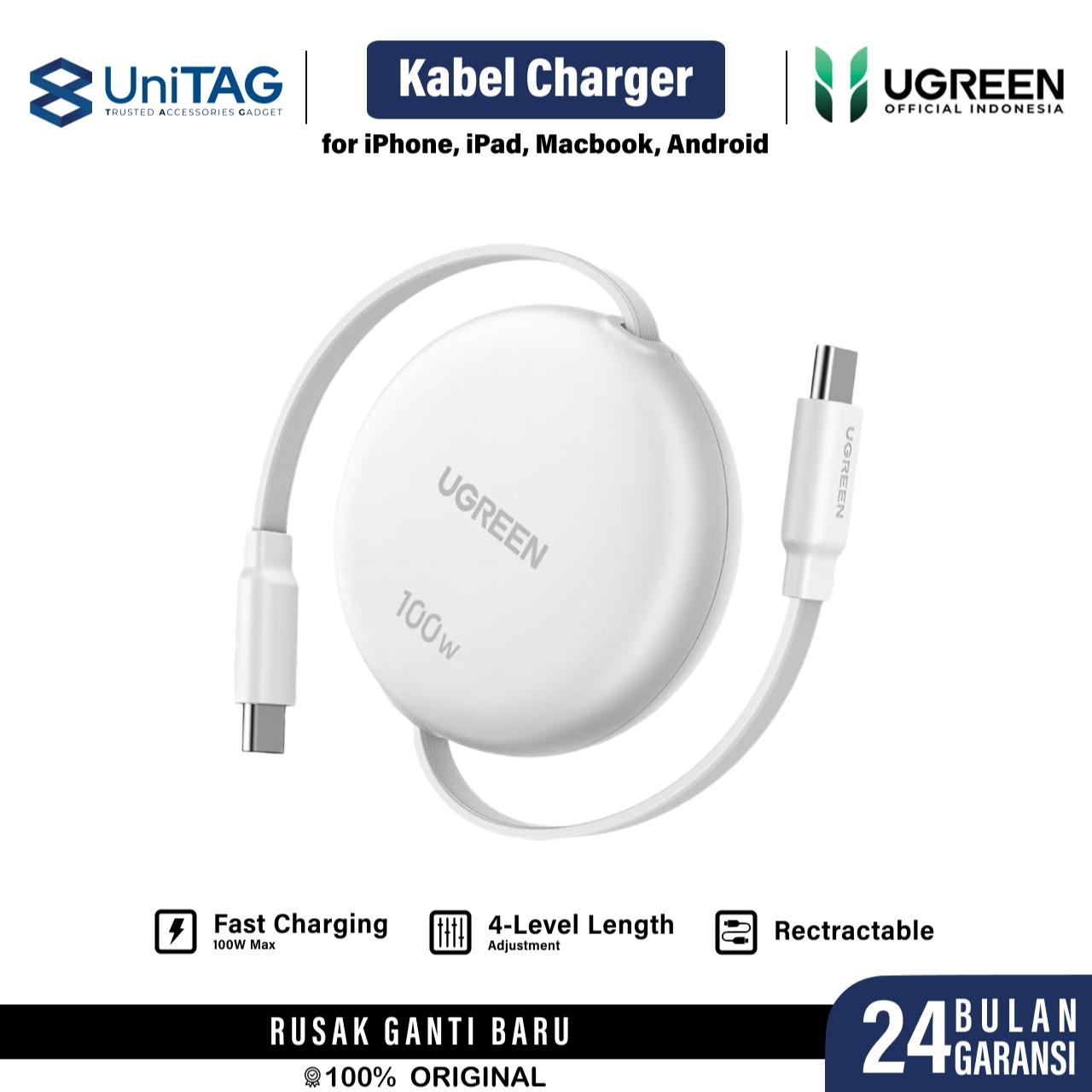 UGREEN Kabel Charger USB C - USB C 5A 100W Retractable 1m Nexode - White L531 95673