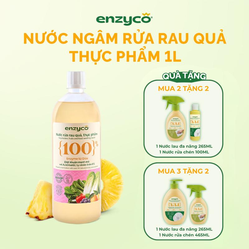 (HỎA TỐC - MUA 3 TẶNG 1) Nước ngâm rửa rau củ quả, thực phẩm sinh học Enzyco - Enzyme Dứa - 1000ml